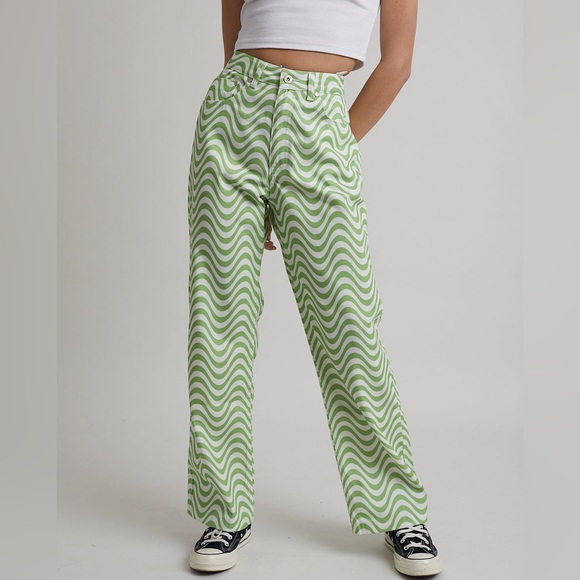 The Ragged Priest Wave Wide Leg High Rise Denim Jeans White & Lime Size 30, 6/8 - Picture 12 of 12